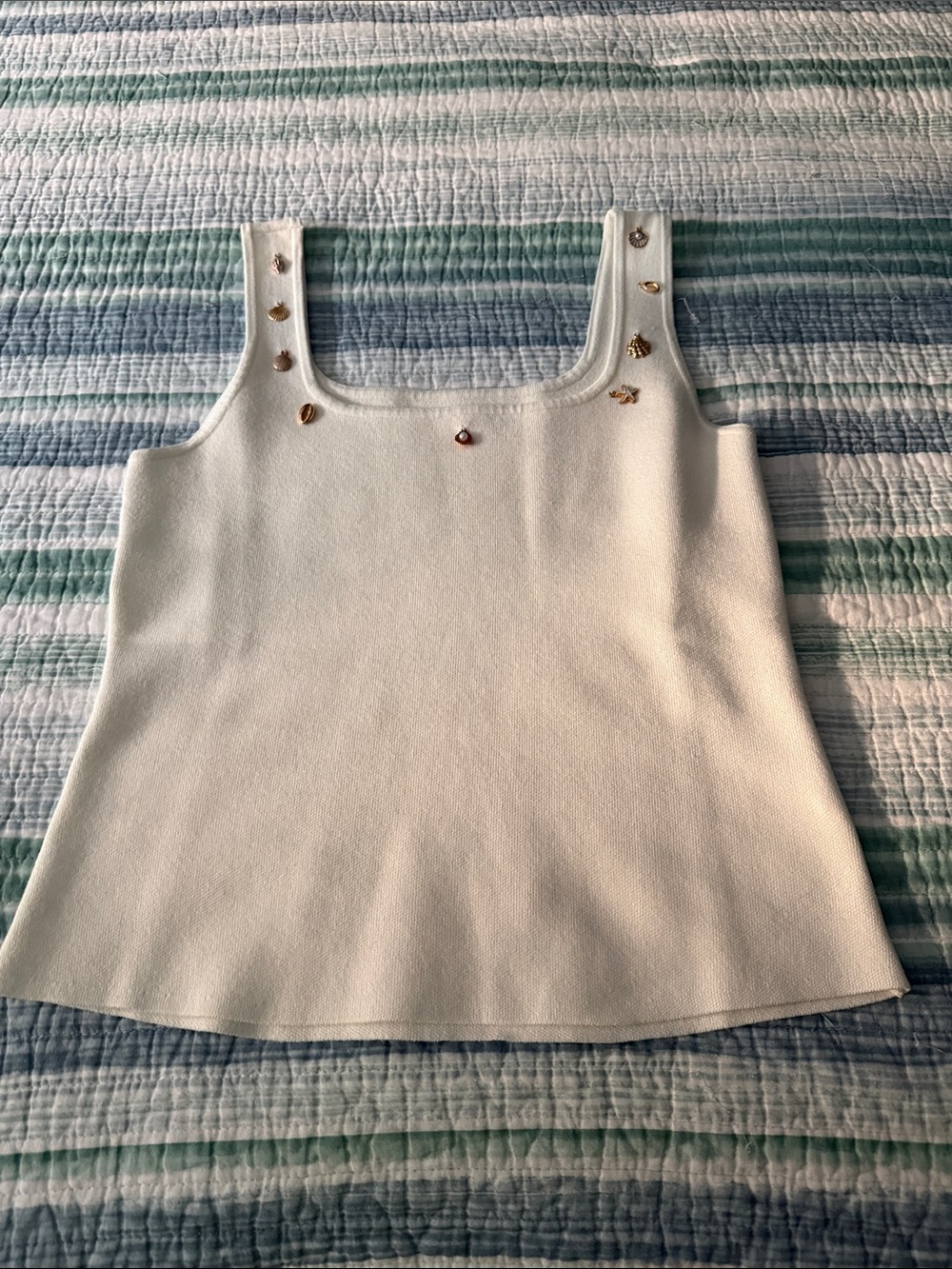NWOT Embellished Cream Sleeveless Knit Tank